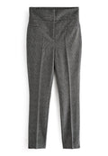 Grau karierte Maßhose mit Vorderfalten und seitlichen Eingrifftaschen, schlanker Schnitt, knöchellang, entworfen für formelle Anlässe.