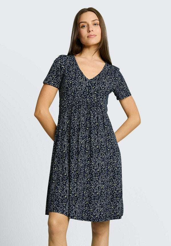 TOM TAILOR Jersey dress - navy small leaves design