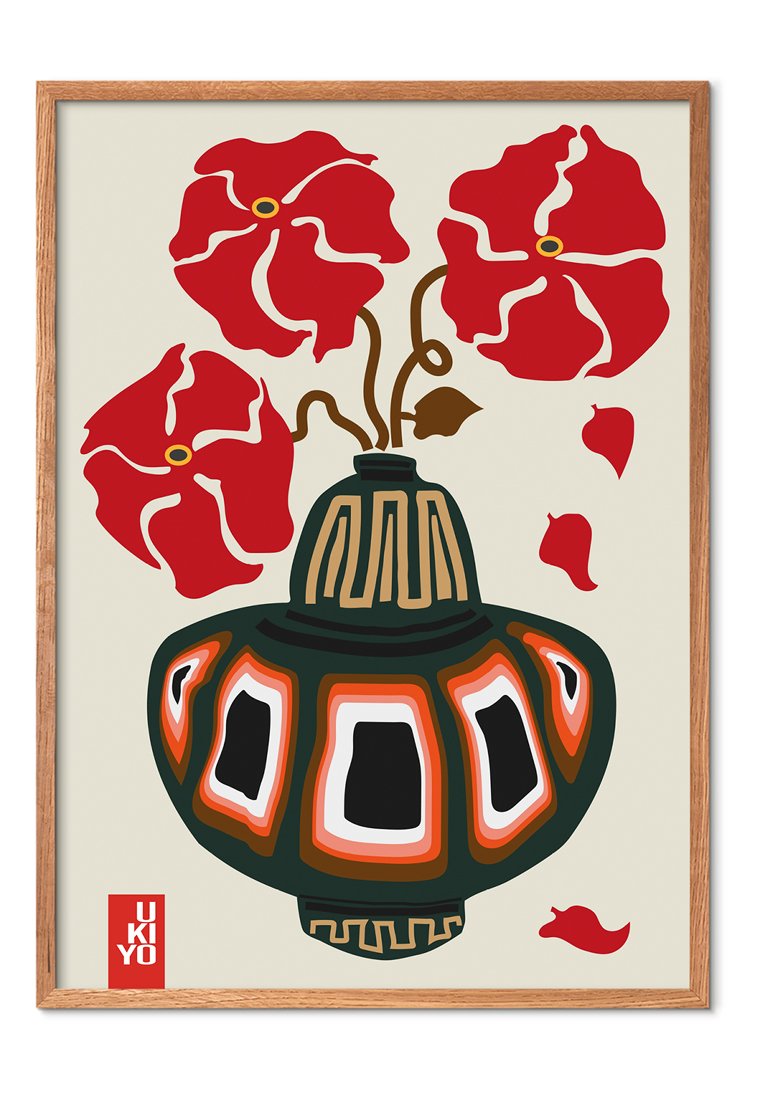 Poster and Frame UKIYO VASE FLOWER GREIGE
