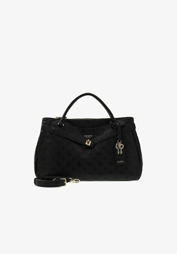Guess ELLA LOGO GIRLFRIEND SATCHEL - Handbag - black logo