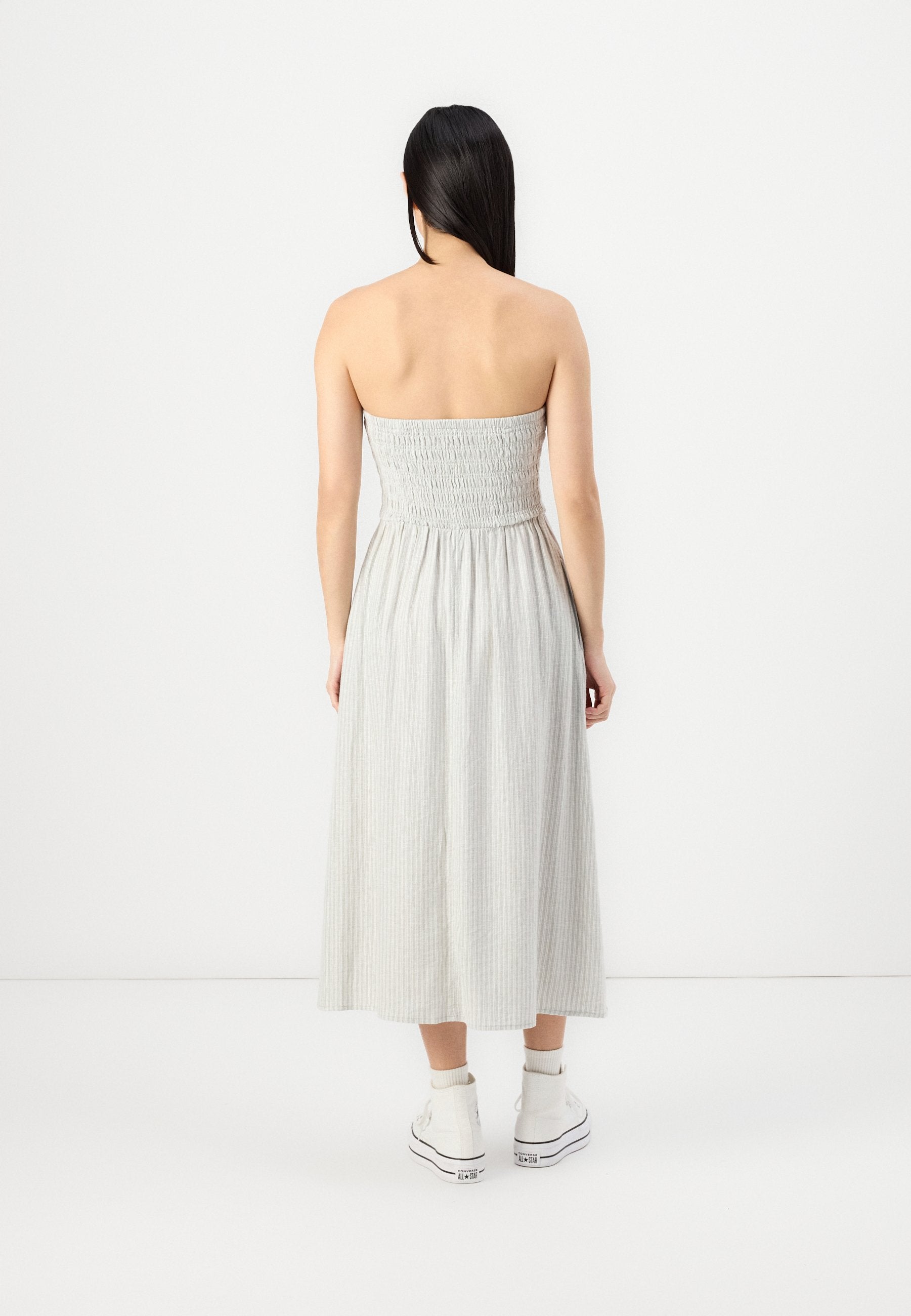 Hollister Co. STRAPLESS LINEN DROP WAIST CHANNELED MIDI DRESS