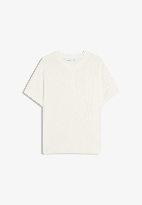 Bershka HENLEY COLLAR - TSHIRT - Basic T-shirt - white