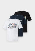 Jack & Jones JJGEPLAS TEE CREW NECK 3 PACK - Print T-shirt - white/dark blue/black