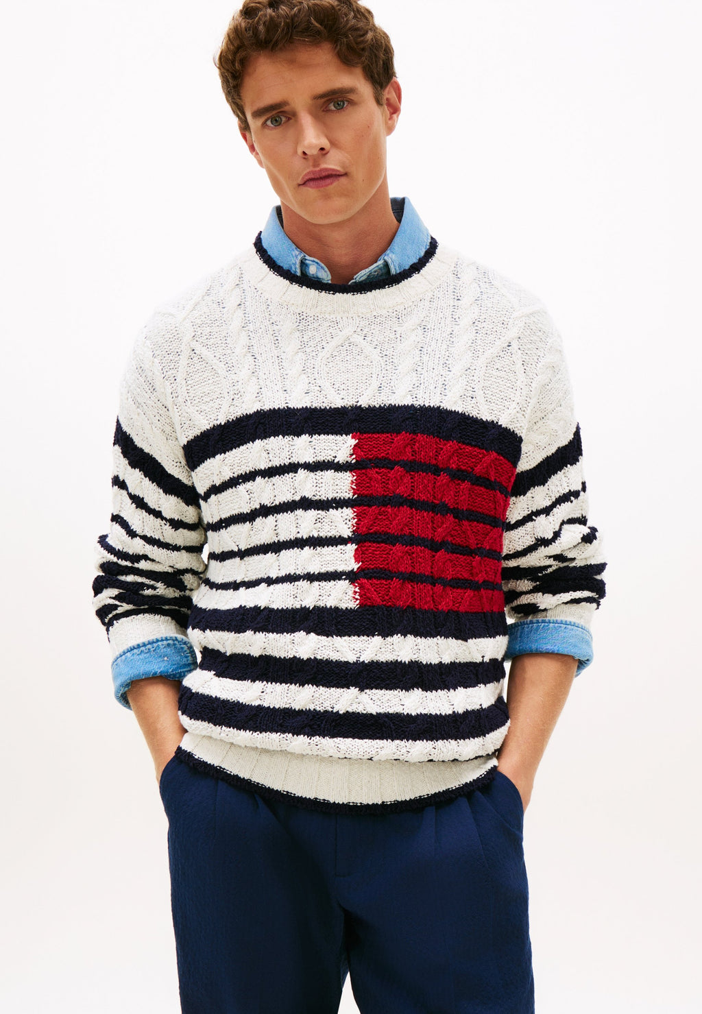 CABLE KNIT BRETON STRIPE FLAG JUMPER Media 4