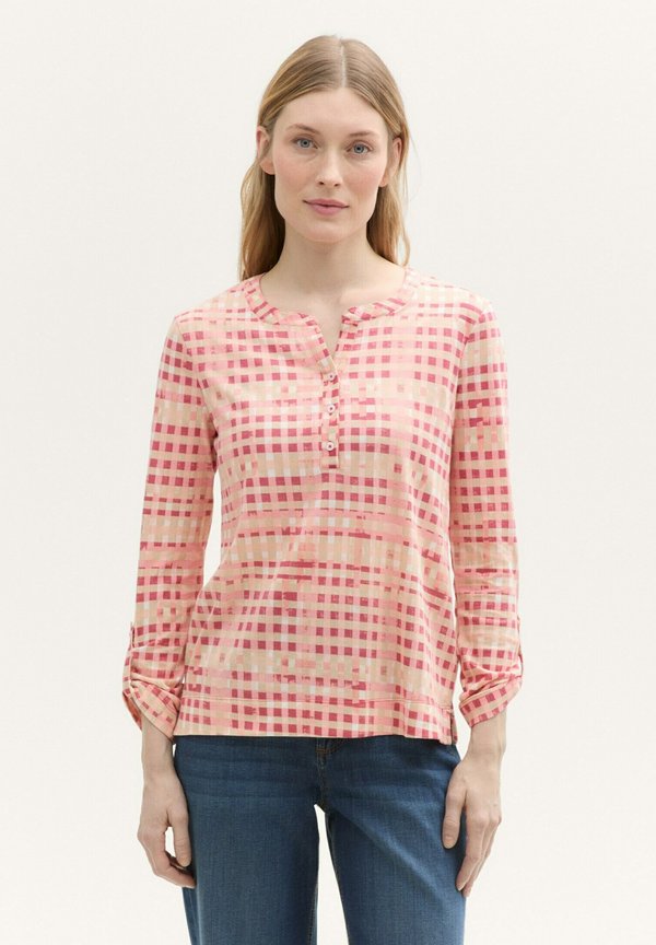 TOM TAILOR HENLEY LANGARM MIT MUSTER - Long sleeved top - berry red check design