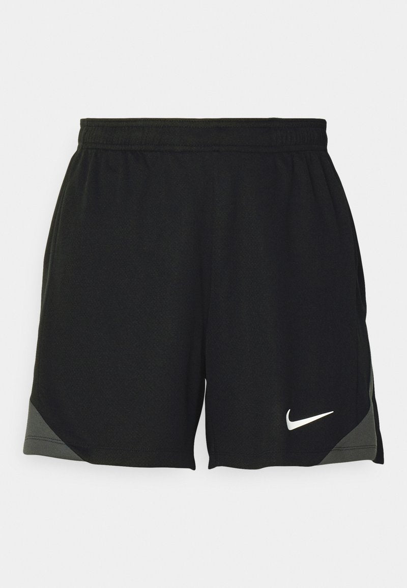 Schwarze Sportshorts aus leichtem Stoff, mit einem strukturierten Muster, elastischem Bund und einem weißen Nike-Logo am Saum.