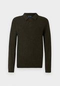 Grüner Langarm-Polo-Pullover mit strukturiertem Finish, zwei-Knopf-Leiste und gerippten Bündchen. Einfaches, klassisches Design, geeignet für legere Freizeitkleidung.