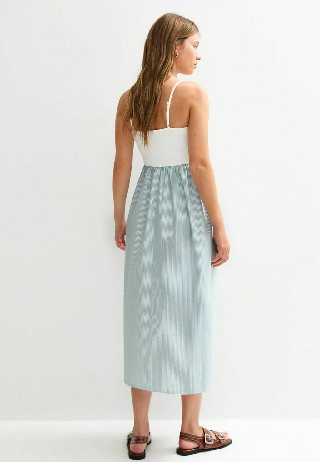 New Look STRIPE PRINT V WAIST POPLIN MIDI