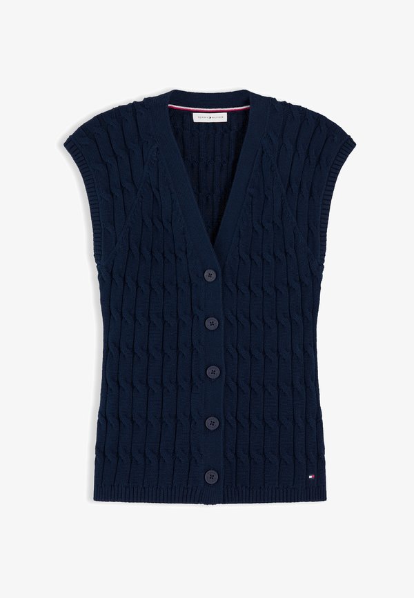 Tommy Hilfiger MID GG CABLE VEST CARDI - CO CABLE MID GG - Waistcoat - dark night navy