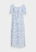 IN THE STYLE LORNA LUXE BLUE FLORAL PUFF SLEEVE TIE FRONT LONGLINE BLOUSE