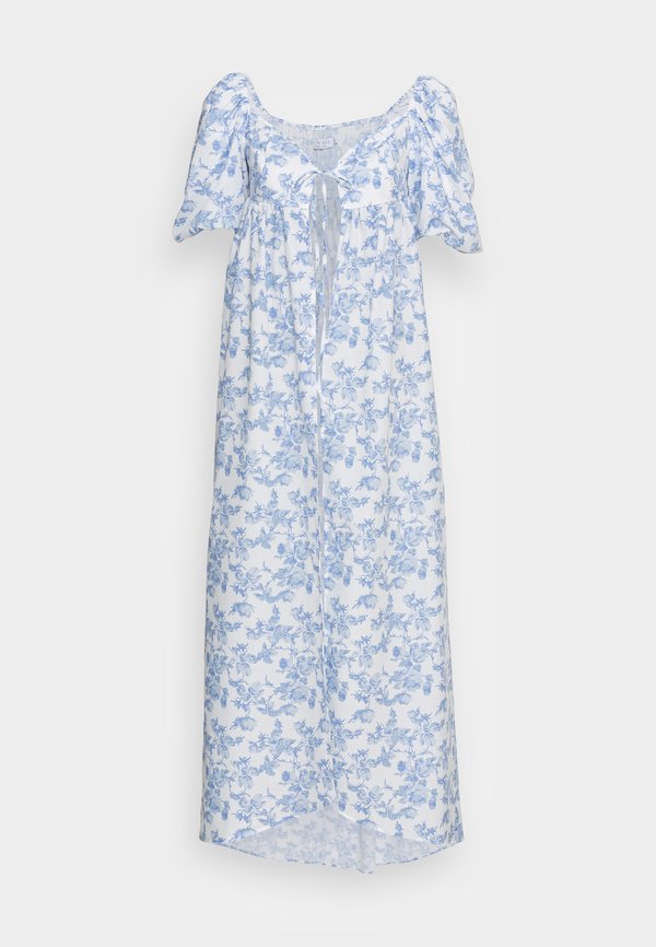 IN THE STYLE LORNA LUXE BLUE FLORAL PUFF SLEEVE TIE FRONT LONGLINE BLOUSE