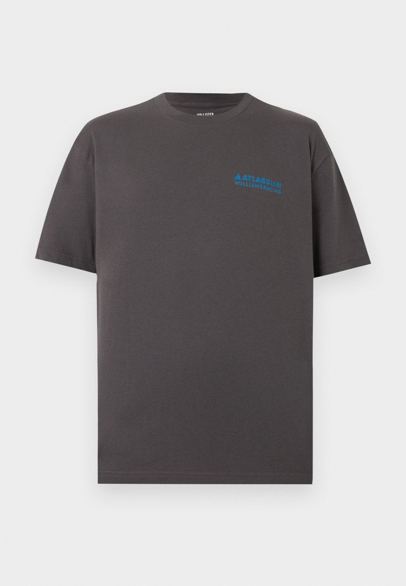 Dunkelgraues Baumwoll-T-Shirt mit kurzen Ärmeln und kleinem blauem "Atlassian Williams Racing"-Logo auf der oberen linken Brust.