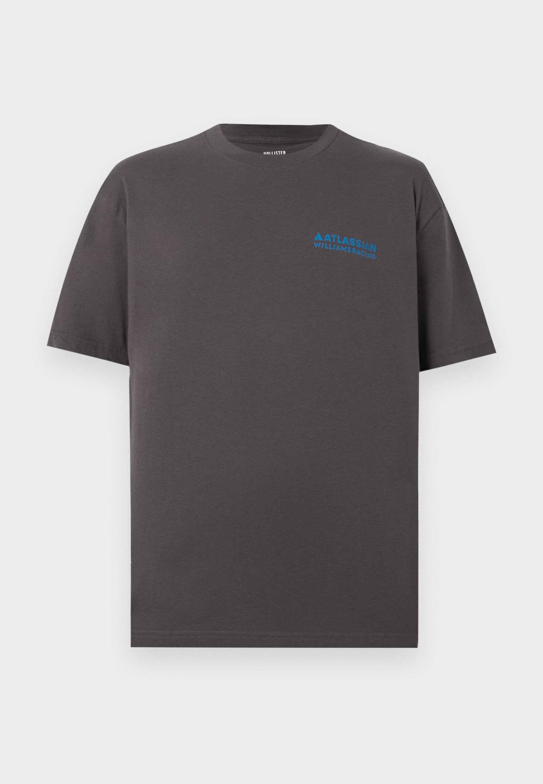 Dunkelgraues Baumwoll-T-Shirt mit kurzen Ärmeln und kleinem blauem "Atlassian Williams Racing"-Logo auf der oberen linken Brust.