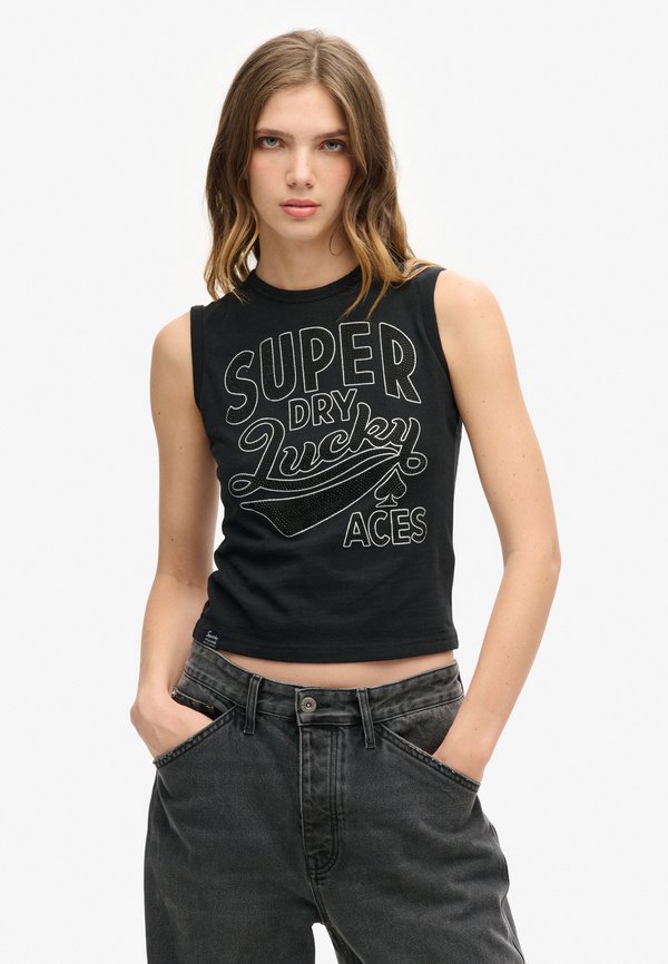 Superdry & Co RETRO EMBELLISHED  - Top - nero black marl