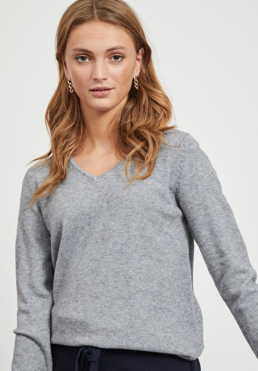 VILA VIRIL V-NECK L/S KNIT TOP - NOOS