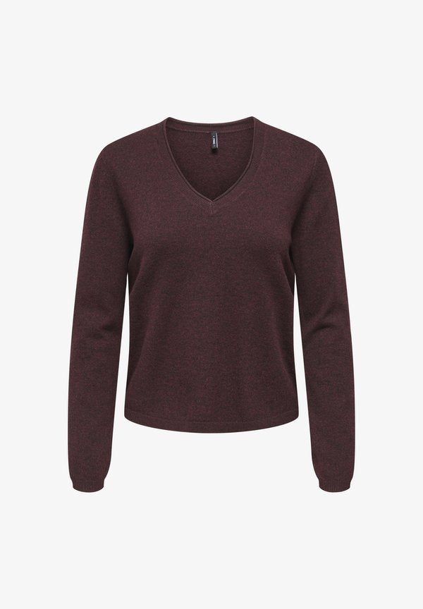 ONLY ONLLOYAL LS V-NECK PULLO KNT NOOS - Jumper - bitter chocolate