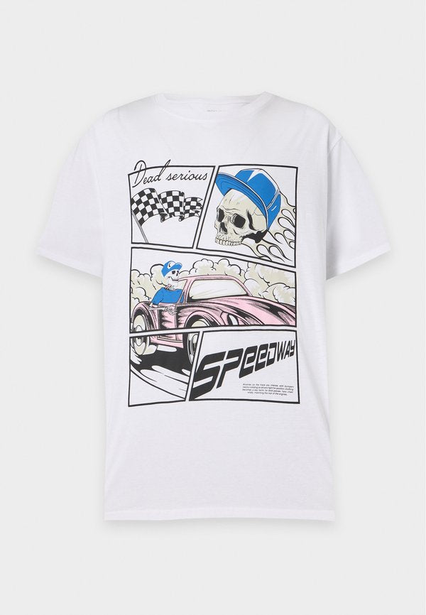 Jack & Jones JJTRACK SKULL TEE CREW NECK - Print T-shirt - bright white