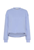 Hellblaue Sweatshirt aus weichem Material, mit Rundhalsausschnitt, überschnittenen Schultern und lässiger Passform mit minimalistischem Stickerei.