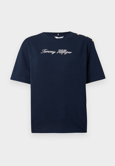 Tommy Hilfiger GOLD-TONE BUTTON LOGO EMBROIDERY RELAXED T-SHIRT