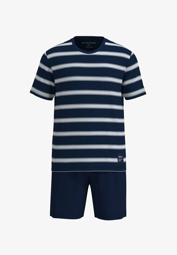 TOM TAILOR KURZ RUNDHALSAUSSCHNITT SINGLE SET - Pyjama set - blau weiß