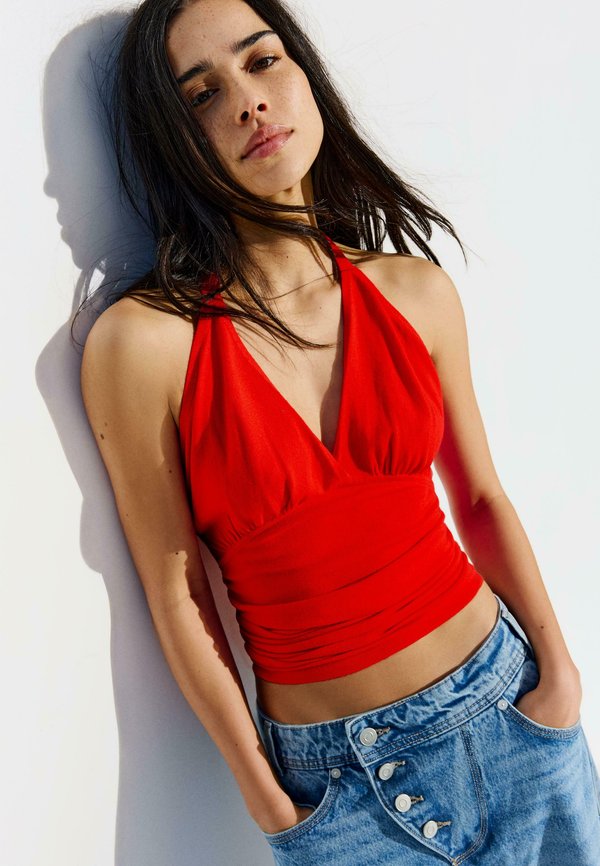Bershka GATHERED HALTER - TOP - Top - red