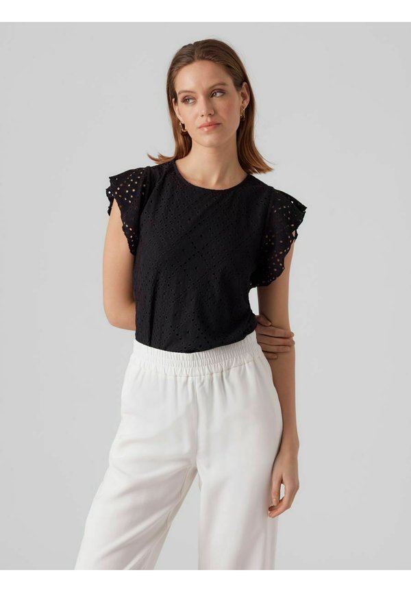 Vero Moda VMTASSA FRILL - Print T-shirt - black