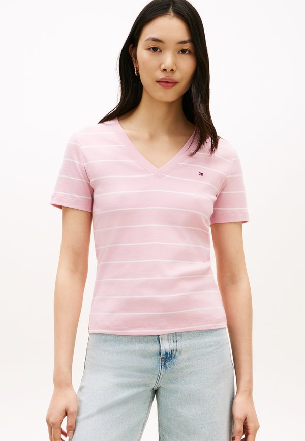 Tommy Hilfiger SLIM CODY V NECK - Basic T-shirt - bonita pink/ecru