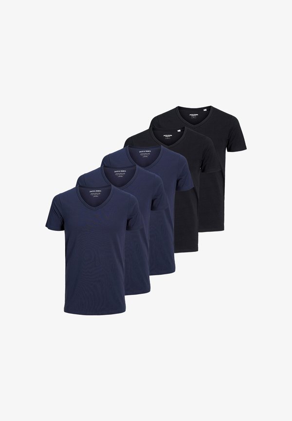 Jack & Jones 5 PACK - Basic T-shirt - dunkelblau/schwarz