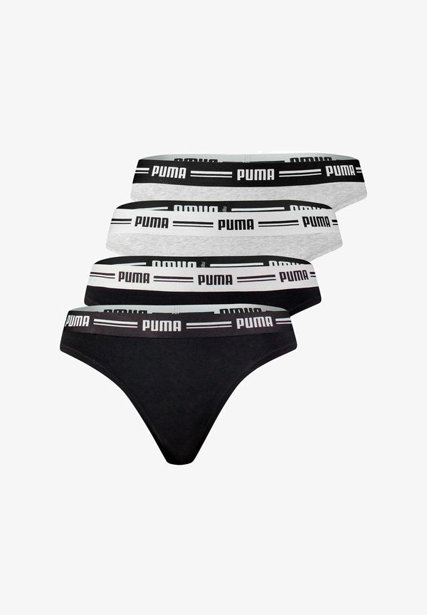 Puma STRING WEBGUMMI BUND LOGO 4ER PACK - Thong - schwarz grau melange