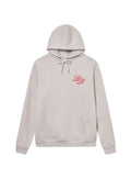 Grau Hoodie aus weichem Stoff, mit einer Vordertasche, verstellbarem Kordelzug an der Kapuze und rotem eingesticktem "LD"-Logo auf der Brust.