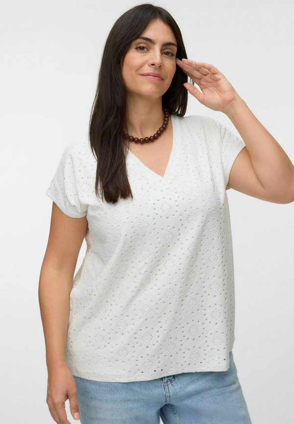 Vero Moda Curve T-SHIRT VMCTASSA TOP - Print T-shirt - snow white