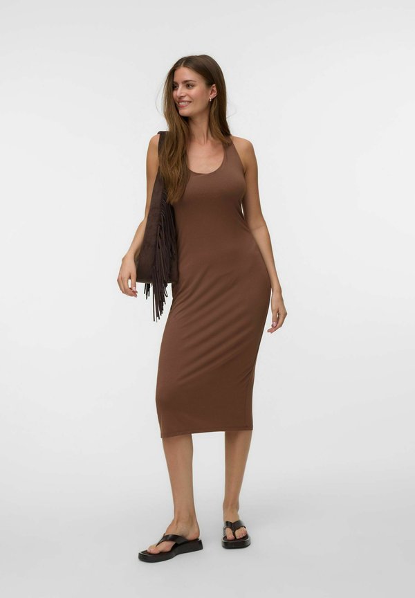 Vero Moda DRESS VMKLARA MIDI DRESS - Shift dress - cocoa brown