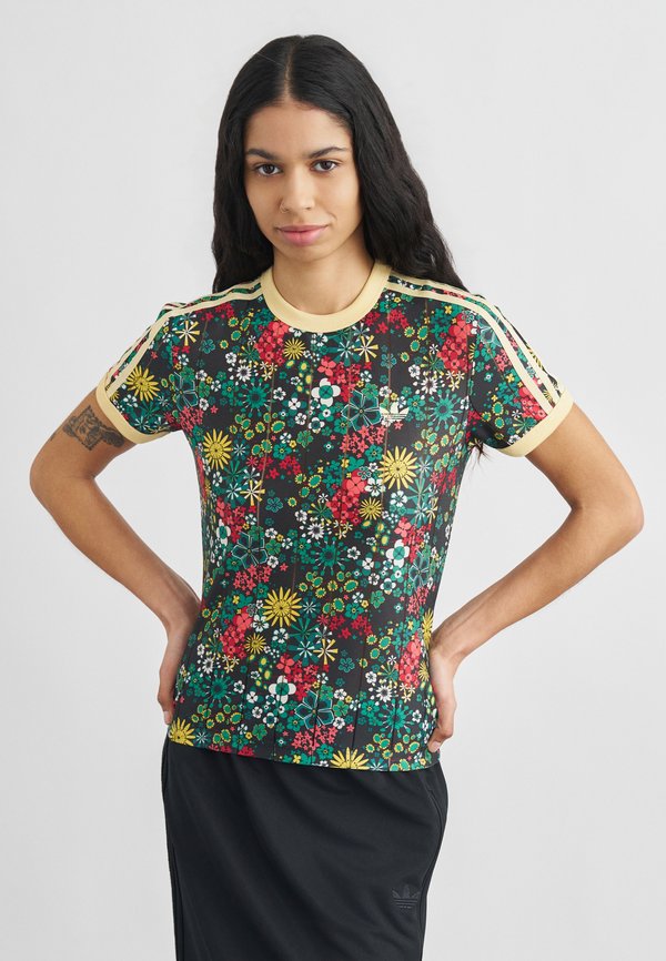 adidas Originals LIBERTY TEE SLIM - Print T-shirt - black/bold green/collegiate green/yellow