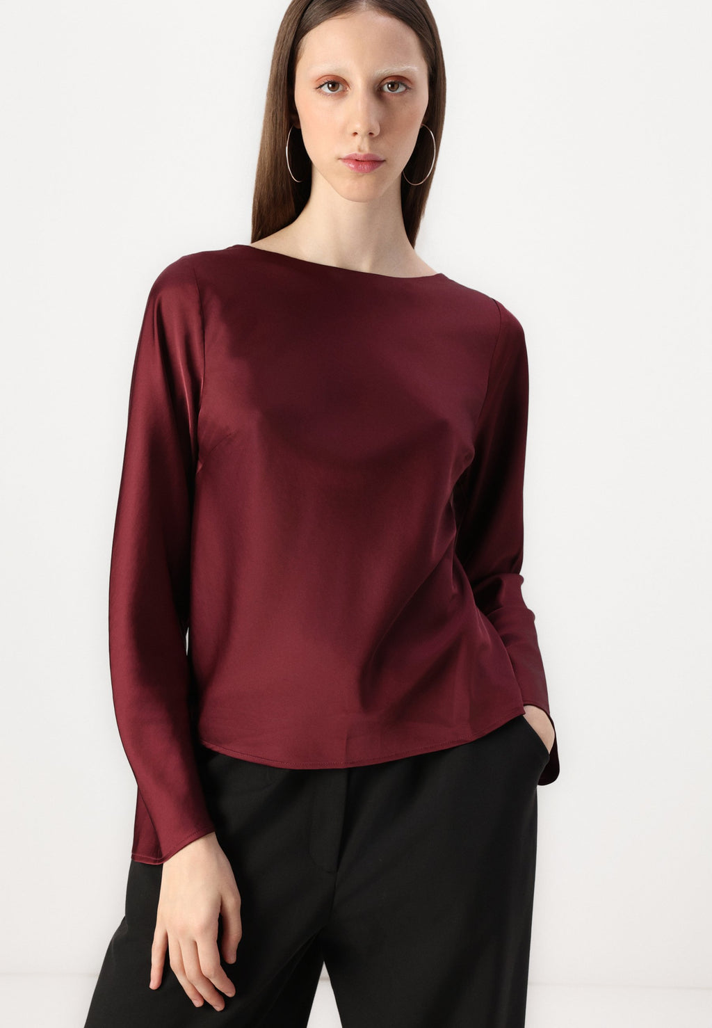 Abercrombie & Fitch Long-Sleeve Satin Cowl-Back Top