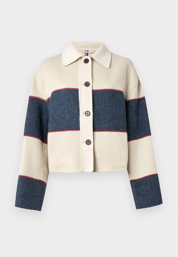 Tommy Hilfiger OVERSIZED WOOL BLEND RUGBY CROPPED JACKET - Light jacket - dark blue/white