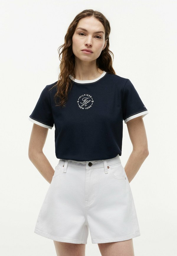 Tommy Hilfiger TOMMY HILFIGER LOGO EMBROIDERY RINGER T-SHIRT - Print T-shirt - dark blue