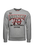 Grauer Sweatshirt aus Baumwolle, mit fettem schwarzen und roten Text: "INDUSTRY 78 Diesel FÜR EIN ERFOLGREICHES LEBEN," mit Rundhalsausschnitt.