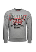 Grauer Sweatshirt aus Baumwolle, mit fettem schwarzen und roten Text: "INDUSTRY 78 Diesel FÜR EIN ERFOLGREICHES LEBEN," mit Rundhalsausschnitt.