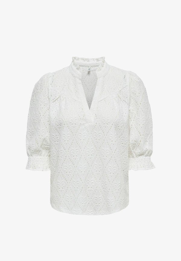 ONLY ONLZIGGY S/S FRILL TOP CC JRS - Blouse - cloud dancer