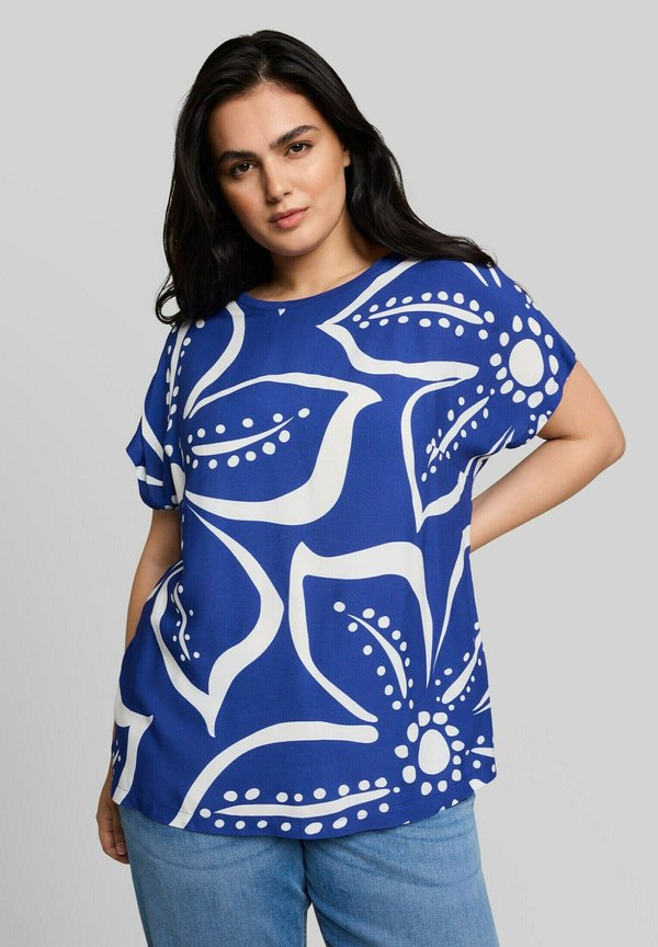 TOM TAILOR TOM TAILOR T-SHIRT PLUS SIZE - T-SHIRT IM MATERIAL-MIX - Print T-shirt - shiny royal blue