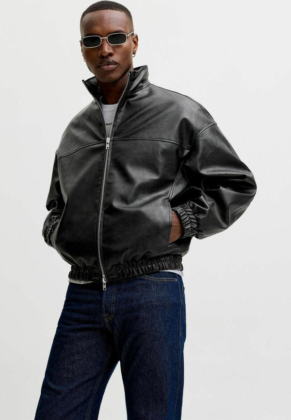 Jack & Jones Bomber Bomber - Faux leather jacket - black