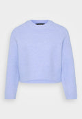 Helles blaues, verkürztes Sweatshirt aus weichem, strukturiertem Stoff, mit einem gerippten Hals- und Saumabschluss sowie langen Ärmeln.