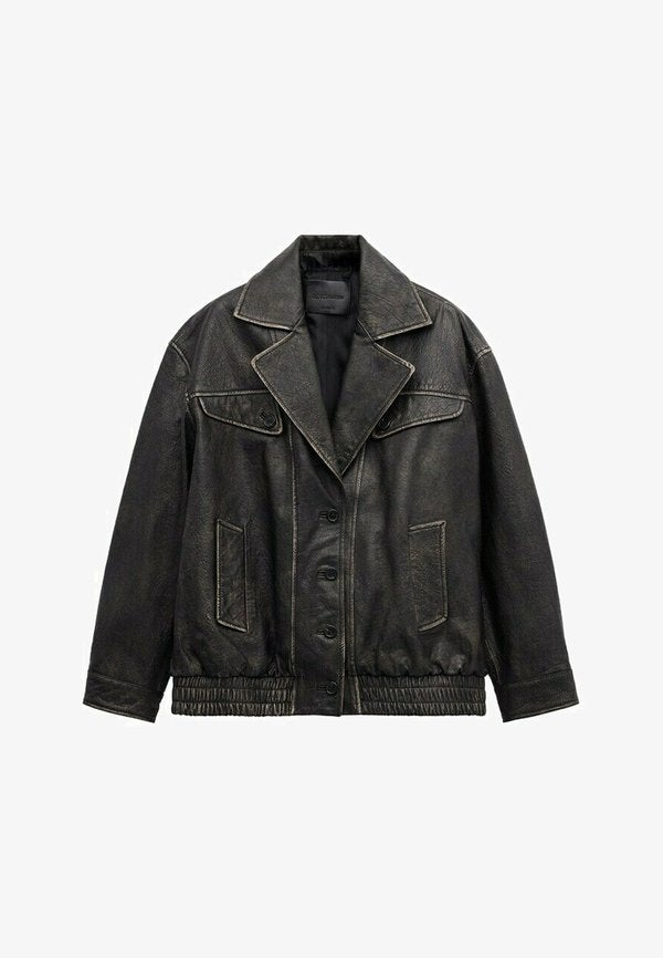 Mango Leather jacket - bruin