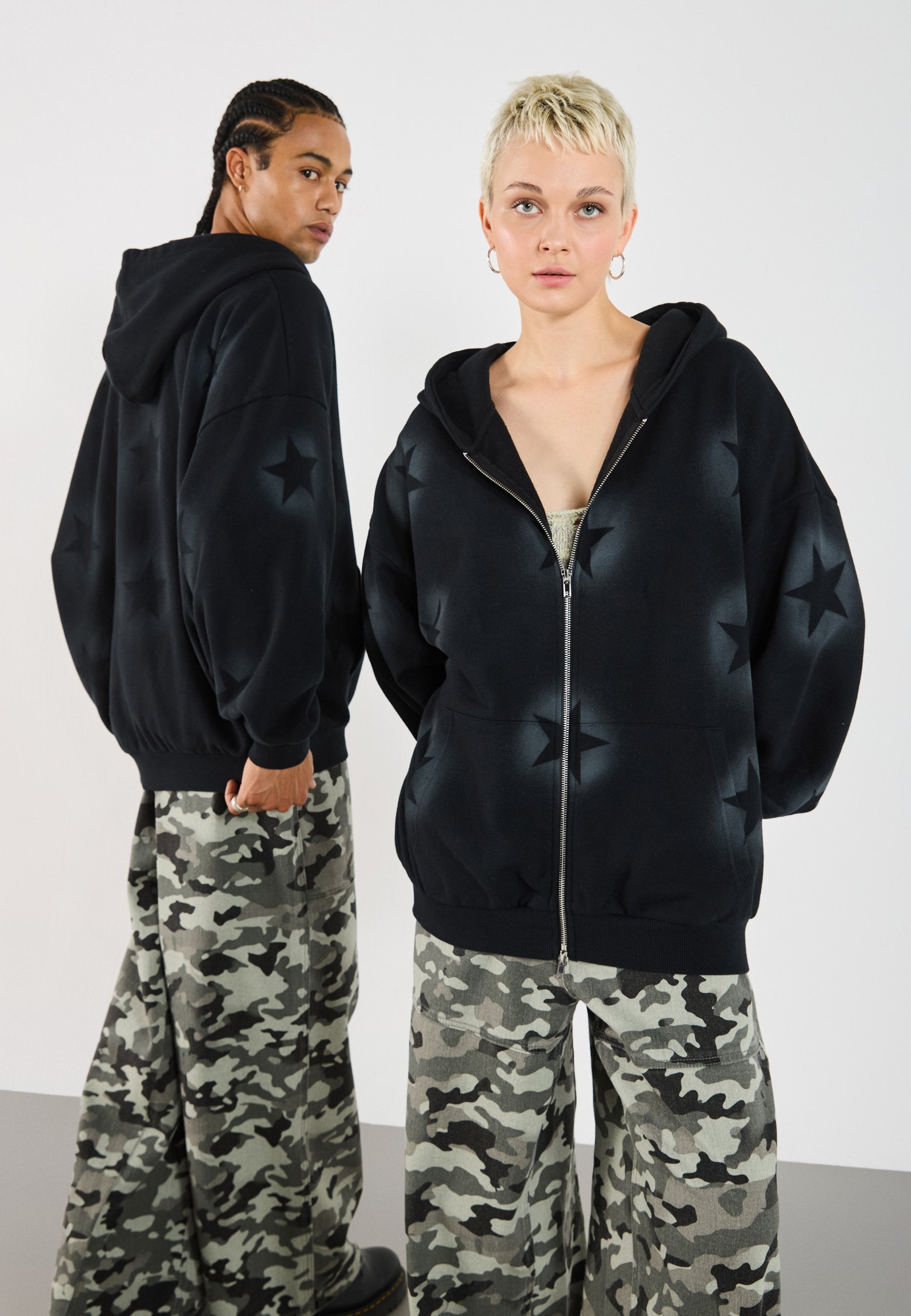 YOURTURN UNISEX TERRY OVERSIZED FIT ZIP-UP HOODIE