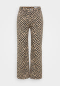 Hose mit weitem Bein im Zebra-Print, mit beigen und schwarzen Streifen, aus weichem Stoff, mit Fronttaschen und Knopfverschluss.
