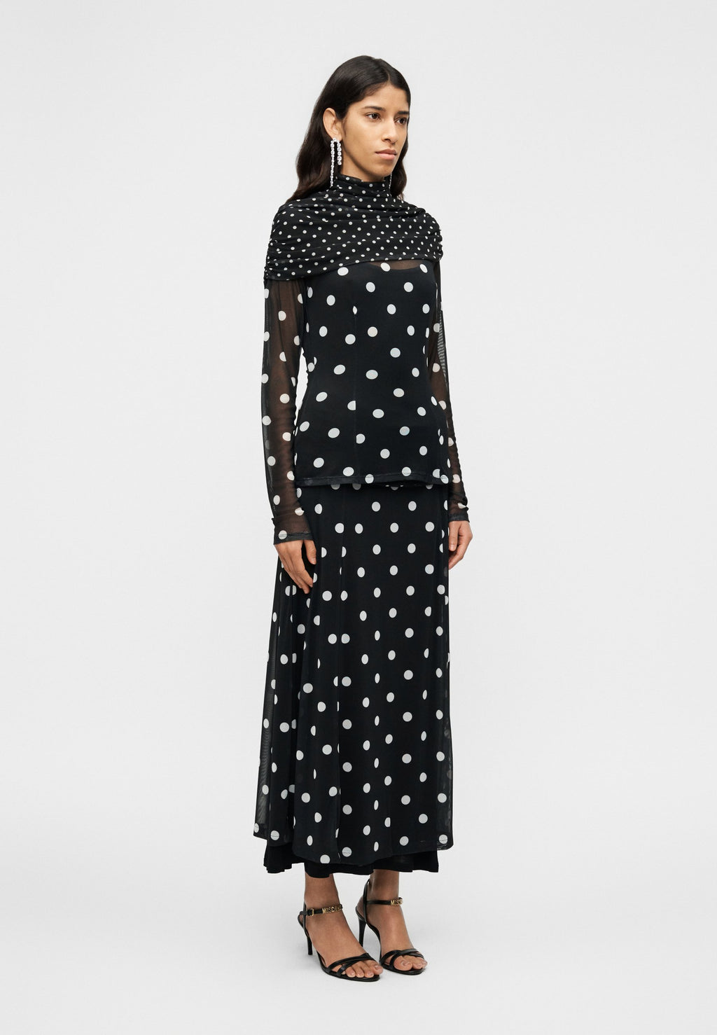 MOSCHINO MAGLIETTA STAMPA ALL OVER MIX POIS SU TULLE