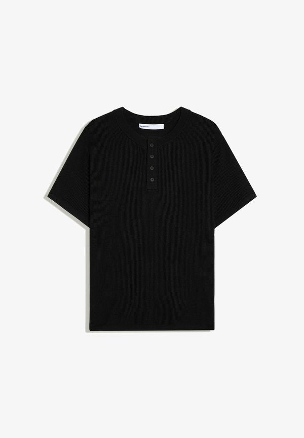 Bershka HENLEY COLLAR - TSHIRT - Basic T-shirt - black