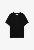 Bershka HENLEY COLLAR - TSHIRT - Basic T-shirt - black