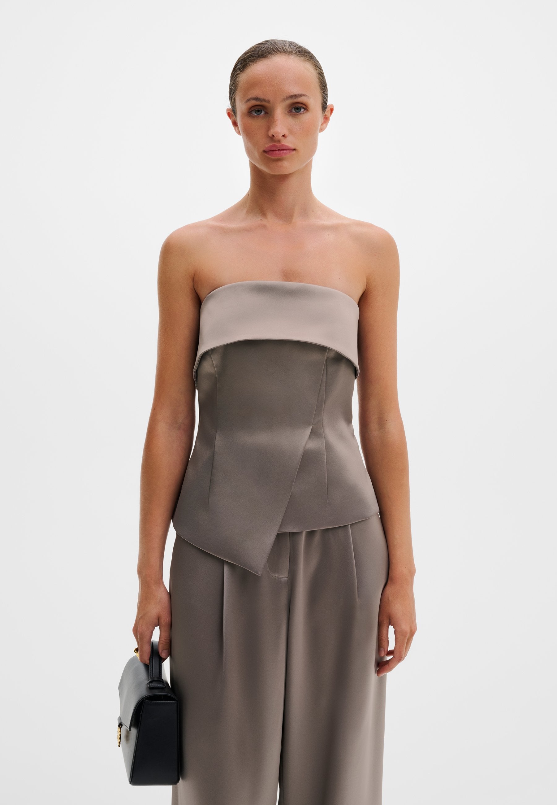 Malina LOU ASYMMETRIC BANDEAU SATIN TOP