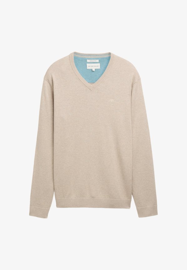 TOM TAILOR PULLOVER V-NECK - Jumper - beige-meliert